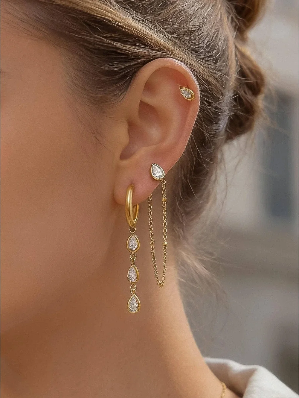 Finley 18K Gold Non-Tarnish CZ Chain Drop Earring Sets